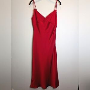 Lush Sexy Red Satin Midi Slip Dress Size Medium